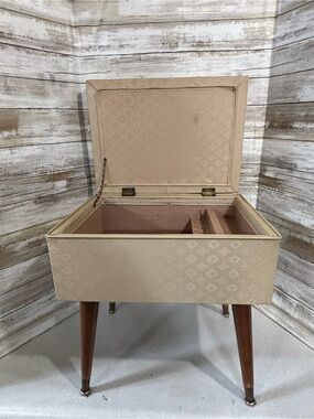 Vintage mid century sewing bench stool with storage